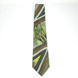 Robert Daskal 100% Silk Tie Rockabilly Atomic Artsy Multi Green Hand Painted